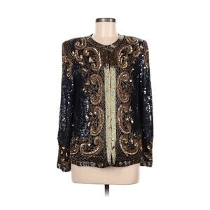 VTG Laurence kazar Silk SEQUIN BEADED Jacket Gold irridecent BLUE BLACK MP